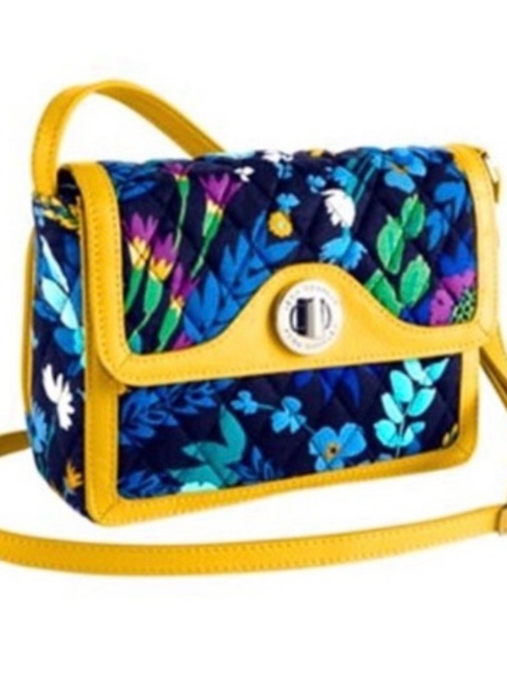 NWT Vera Bradley Midnight Blues Patricia Crossbody Purse Floral Yellow Turn Lock